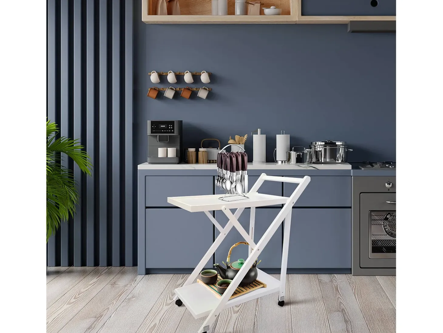 Meyvaser - Camarera Plegable con Ruedas, Carro de servicio 65x40x85cm Color Blanco