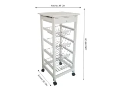Meyvaser - Carro de Cocina con Ruedas Bahia 2 Blanco 4 cestas y cajón 37x37x85 cm