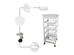 Meyvaser - Carro de Cocina con Ruedas Bahia 2 Blanco 4 cestas y cajón 37x37x85 cm