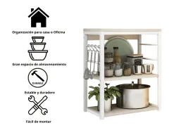 Meyvaser Estantería de Cocina, Unidad de Cocina con estantes, Marco de Metal Blanco, Estante Industrial para microondas 50x30x71,5 Cm