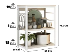 Meyvaser Estantería de Cocina, Unidad de Cocina con estantes, Marco de Metal Blanco, Estante Industrial para microondas 50x30x71,5 Cm