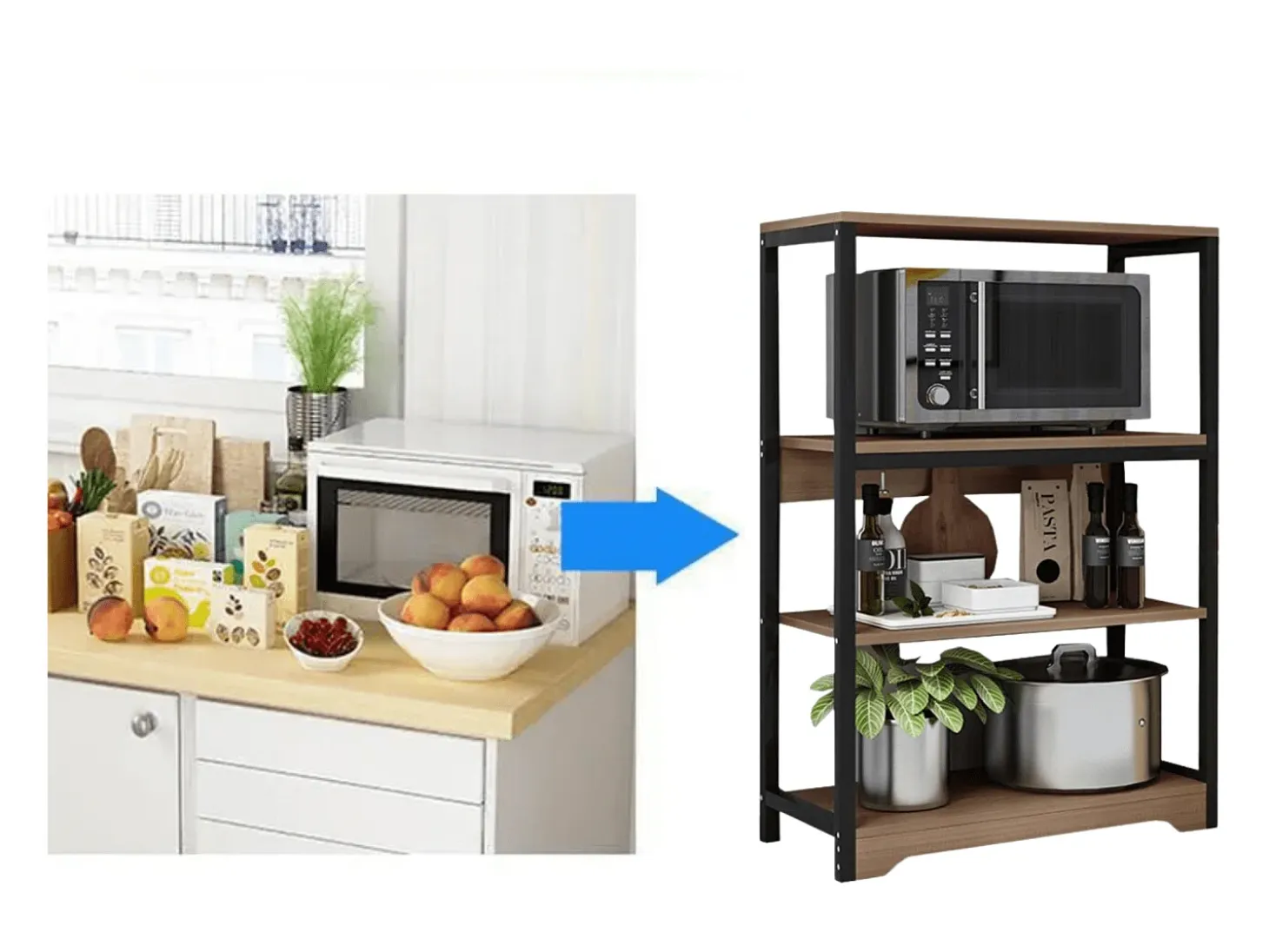 Meyvaser Estantería de Cocina con Marco de Metal Negro, Estante Industrial para microondas 60x30x100 Cm
