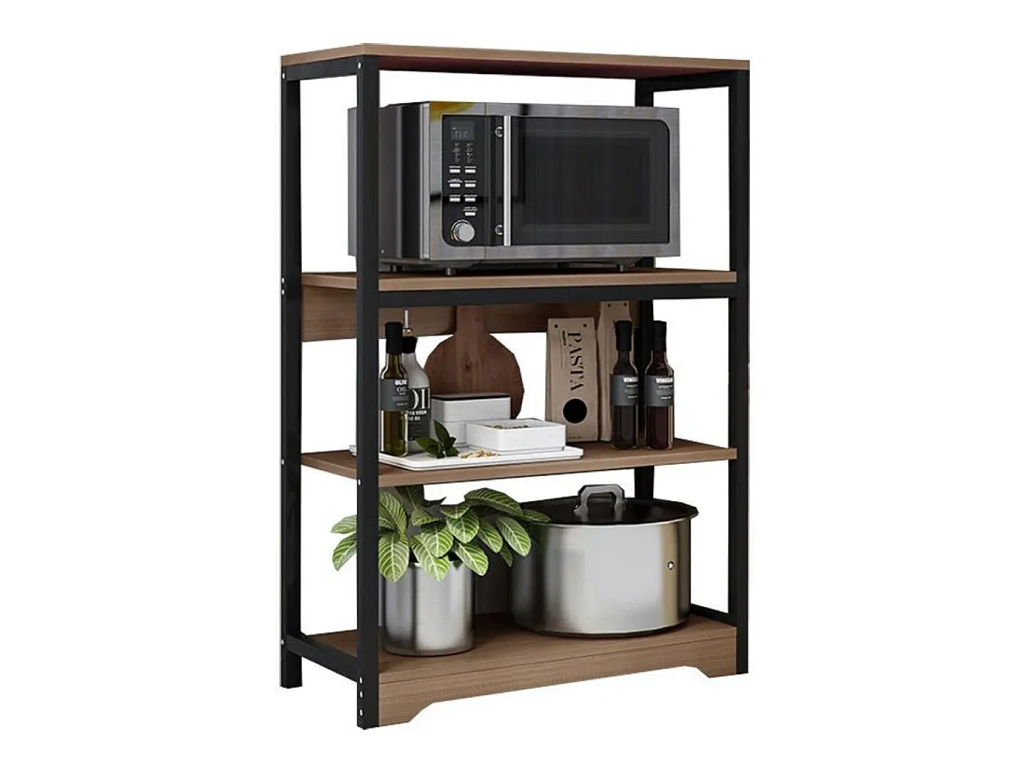 Meyvaser Estantería de Cocina con Marco de Metal Negro, Estante Industrial para microondas 60x30x100 Cm