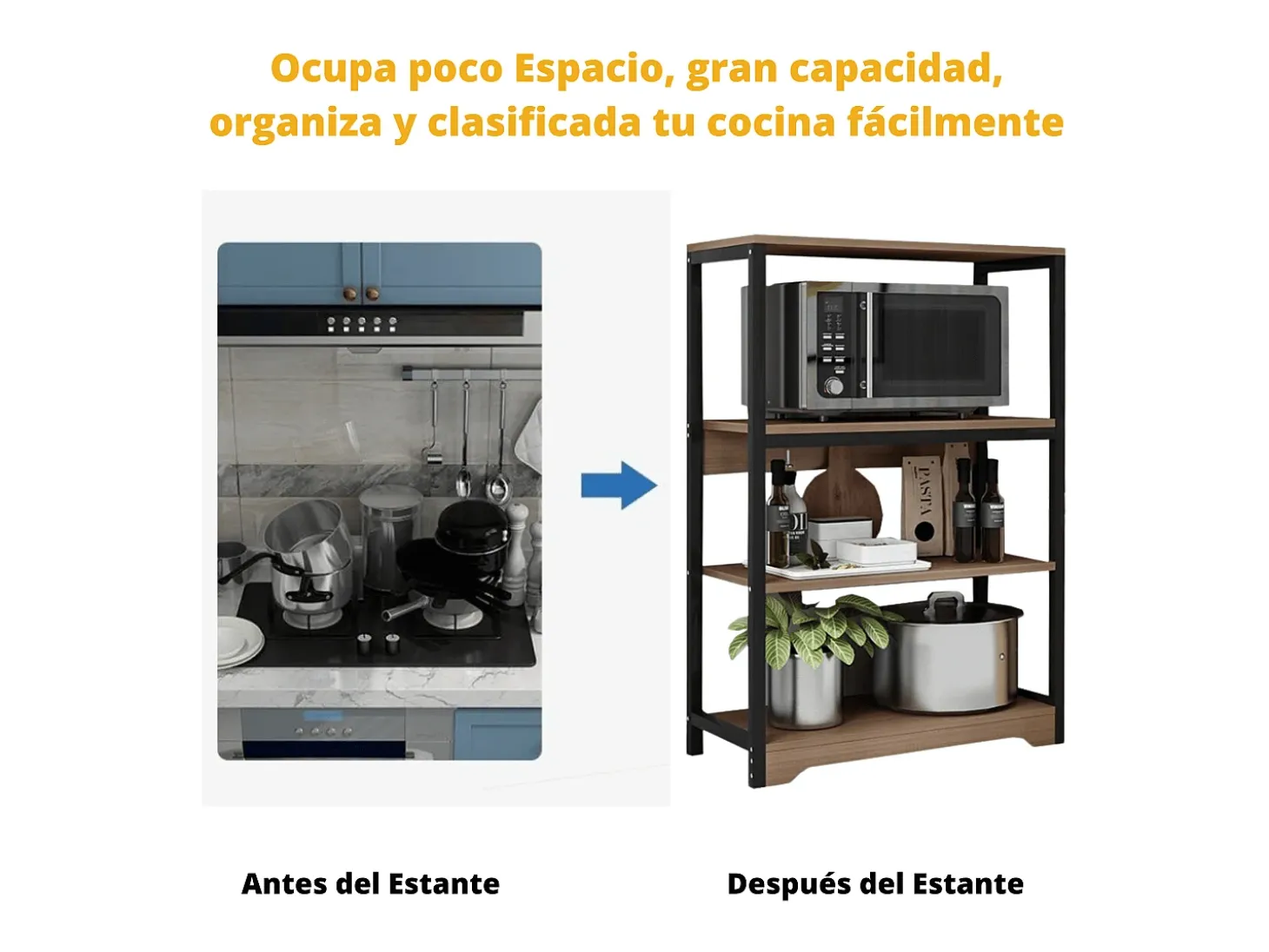 Meyvaser Estantería de Cocina con Marco de Metal Negro, Estante Industrial para microondas 60x30x100 Cm