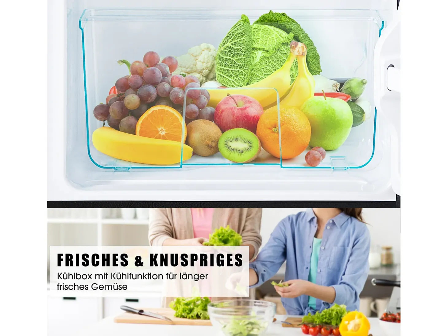 Mini Frigorífico - Congelador 22L + Frigorífico 38L - 42x45,5x86,8cm - 172 kWh/año, Luz LED - Clase F - Negro