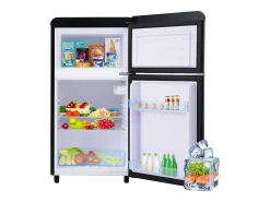 Mini nevera retro, 72 L en total, 21 L en congelador, 51 L en frigorífico, Clase energética E, LED, Diseño retro, Color negro (45 x 44 x 91 cm)