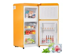 Mini nevera retro, 60 L en total, 22 L en congelador, 38 L en frigorífico, clase energética E, LED, diseño retro, amarillo (88,8 x 45,5 x 42,5 cm)