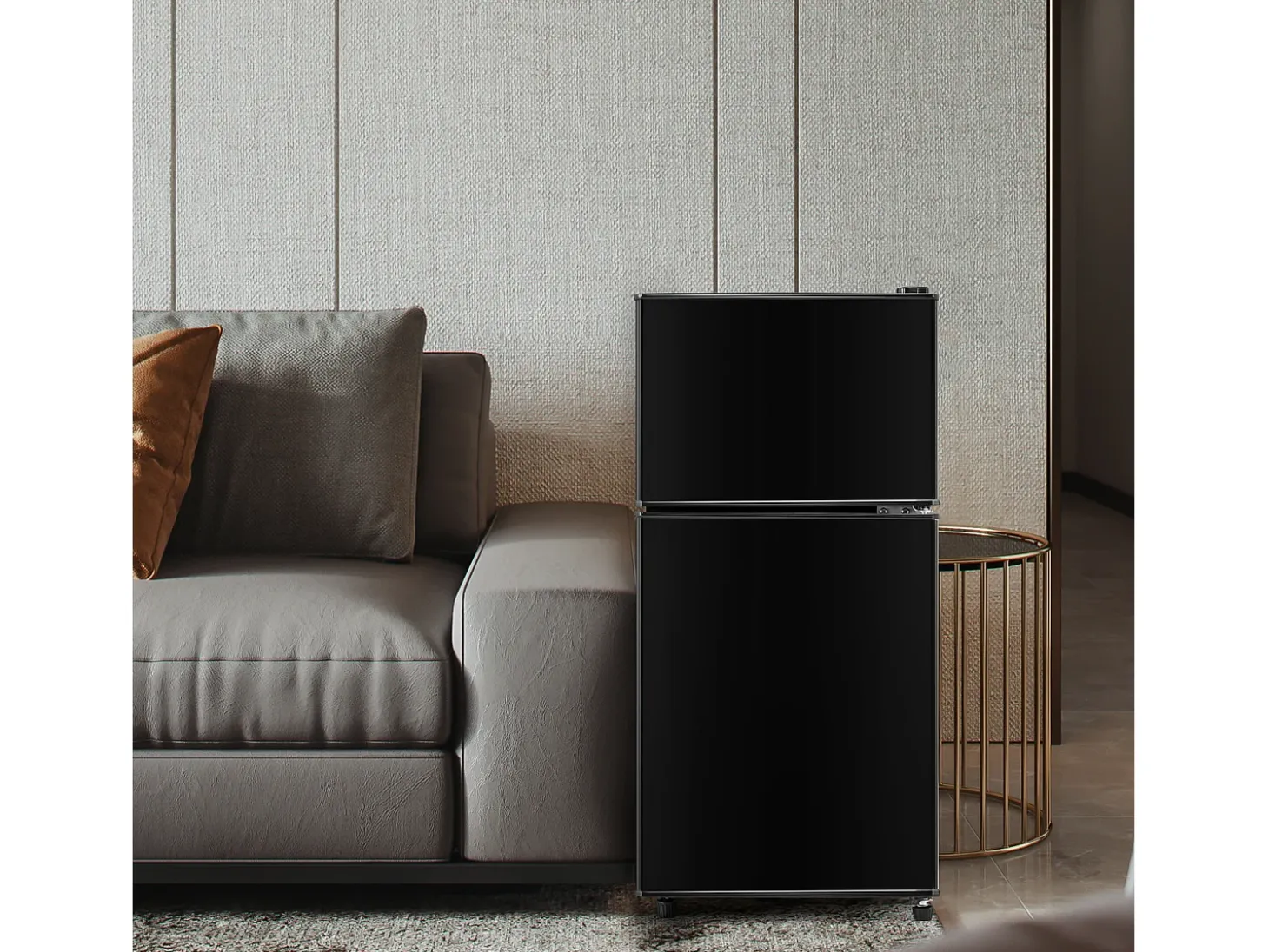 Mininevera de 60 L, congelador de 22 L, frigorífico de 38 L, clase energética E, LED, diseño moderno, color negro (86,8 x 45,5 x 42,5 cm)