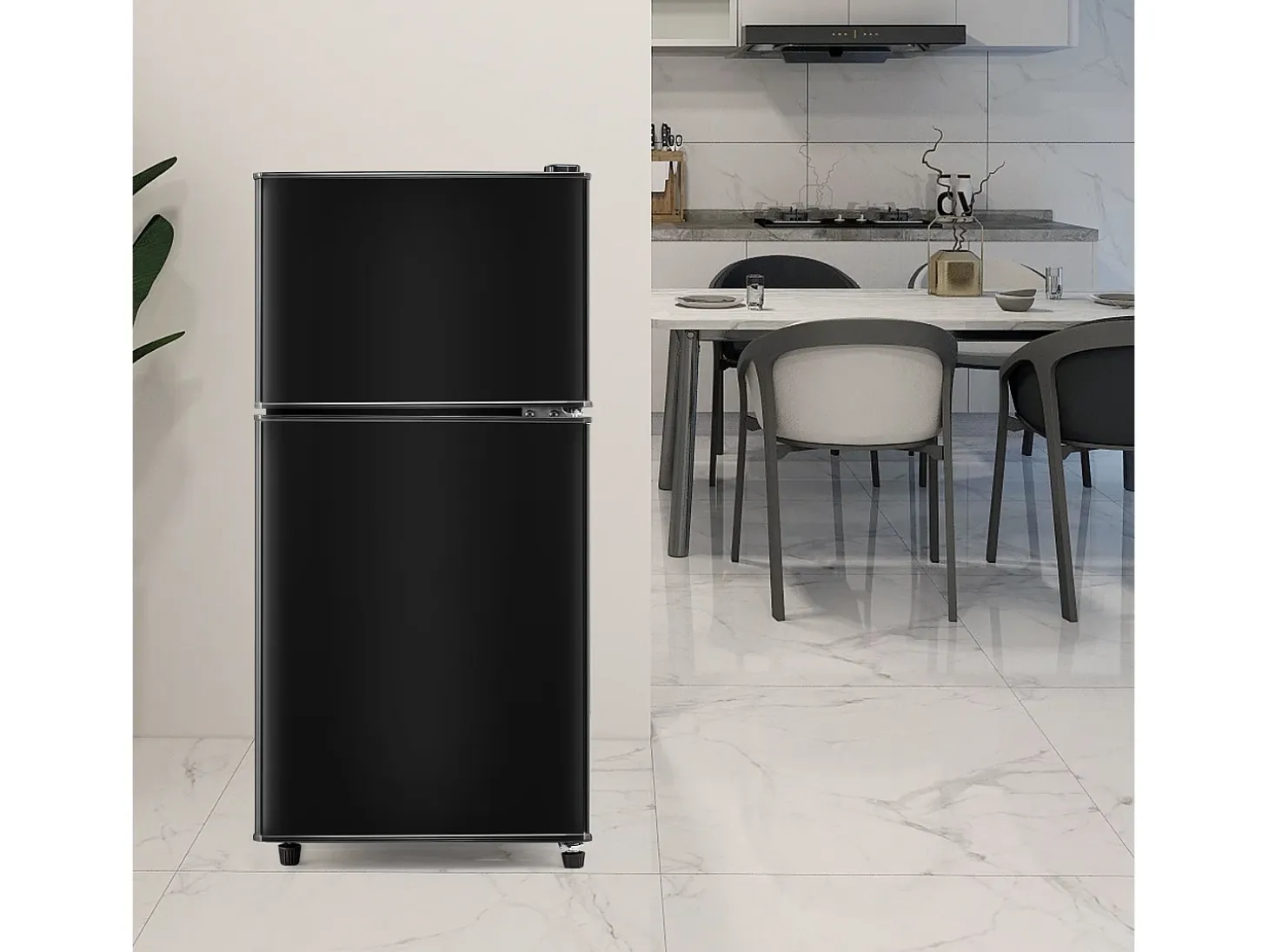 Mininevera de 60 L, congelador de 22 L, frigorífico de 38 L, clase energética E, LED, diseño moderno, color negro (86,8 x 45,5 x 42,5 cm)
