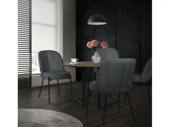 ML-Design 2 Sillas de comedor redondas antracita poliéster tapizado con patas de metal asiento acolchado con respaldo diseño atemporal ergonómico