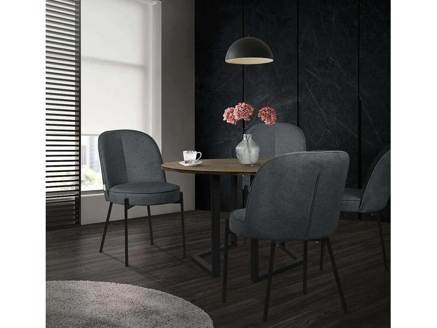 ML-Design 2 Sillas de comedor redondas antracita poliéster tapizado con patas de metal asiento acolchado con respaldo diseño atemporal ergonómico