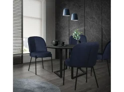 ML-Design 4 Sillas de comedor redondas azul oscuro poliéster tapizado con patas de metal asiento acolchado con respaldo diseño atemporal ergonómico
