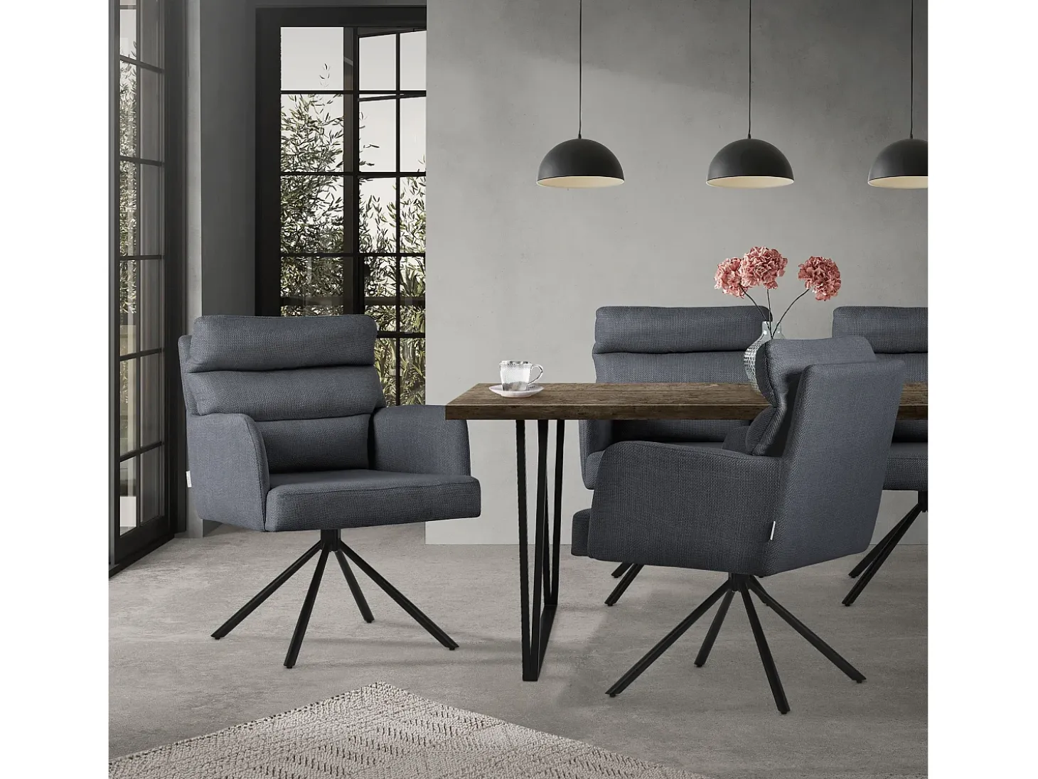 ML-Design Silla de Comedor Antracita, Posición Coche Giratoria