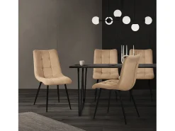 ML-Design Silla de comedor juego de 6 piezas marrón claro, Silla de salón con tapicería de tela