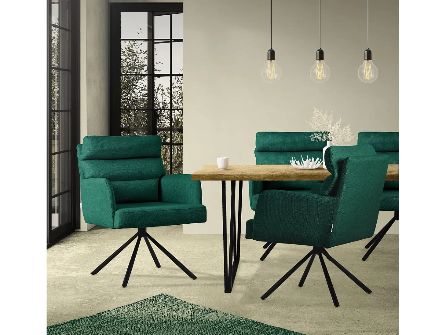 ML-Design Silla de Comedor Verde Oscuro, Posición Carros Giratorios