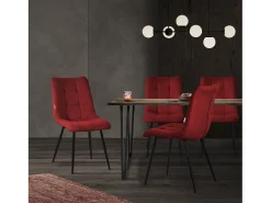 ML-Design Silla de comedor juego de 6 piezas rojo, Silla de salón con tapicería de tela y patas de metal negro