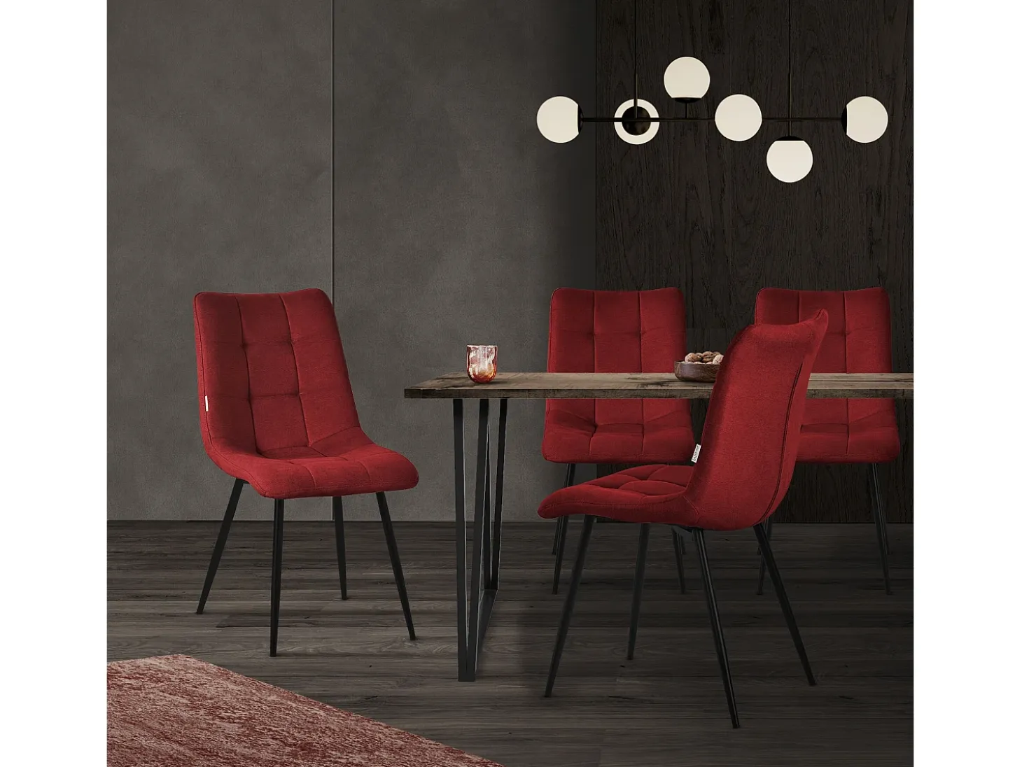 ML-Design Silla de comedor juego de 6 piezas rojo, Silla de salón con tapicería de tela y patas de metal negro