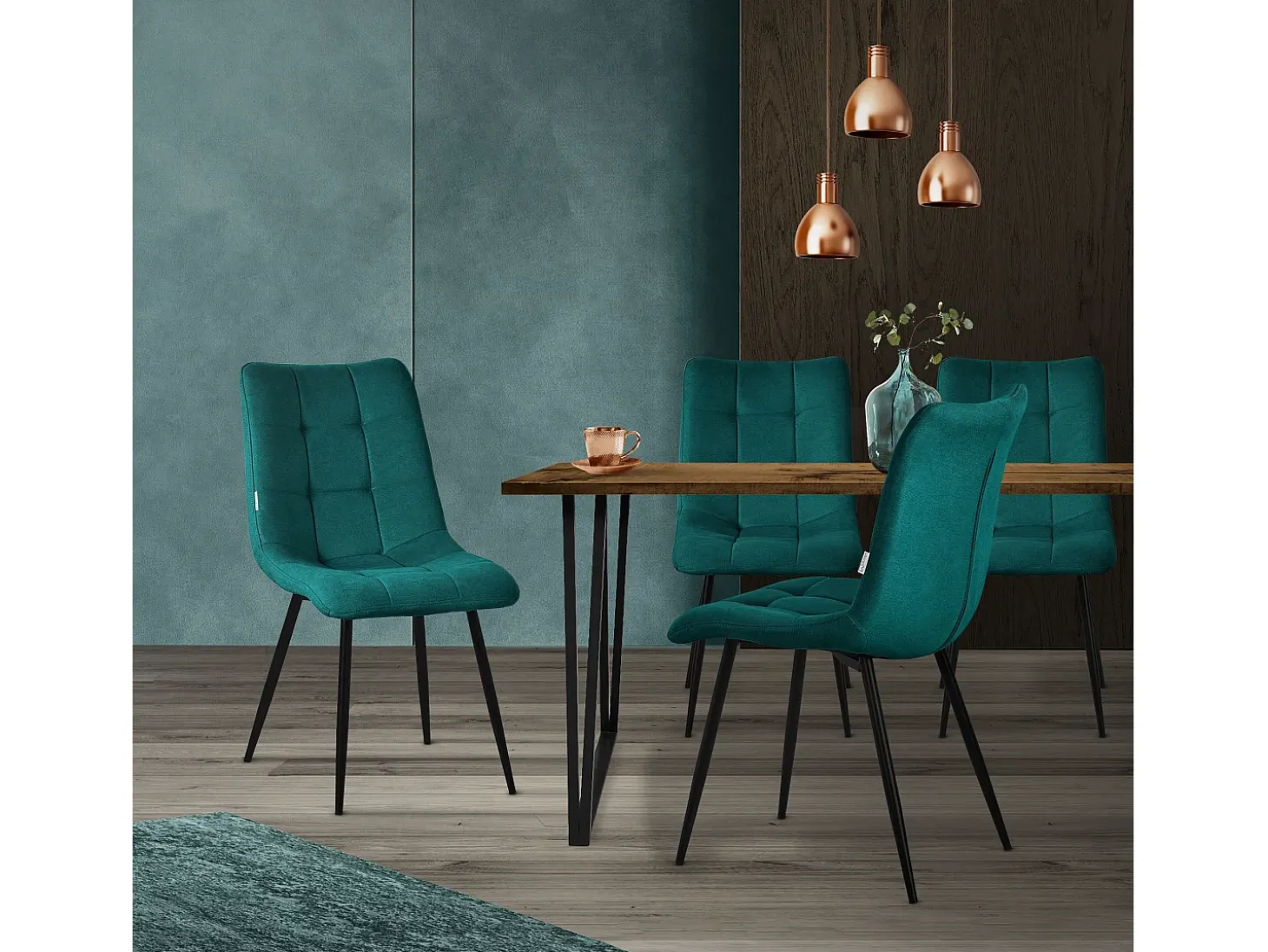 ML-Design Silla de comedor 4 piezas petróleo, Silla de salón con tapicería de tela