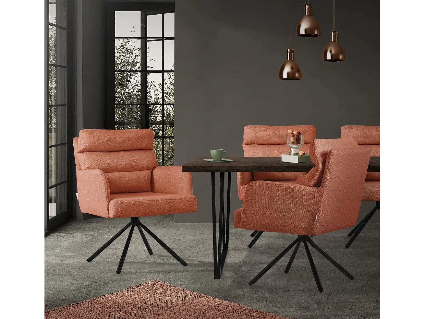 ML-Design Sillas de comedor giratorias, set de 2, naranja, Sillas de salón con reposabrazos y respaldo