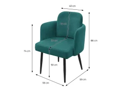 ML-Design 4x Sillas de comedor con funda de tela turquesa oscuro asientos con respaldo y reposabrazos de ratán mueble tapizado y patas de metal