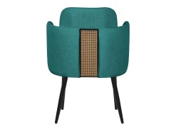 ML-Design 4x Sillas de comedor con funda de tela turquesa oscuro asientos con respaldo y reposabrazos de ratán mueble tapizado y patas de metal