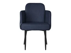 ML-Design 4x Sillas de comedor con funda de tela azul oscuro asientos de salón con respaldo y reposabrazos de ratán mueble tapizado y patas de metal