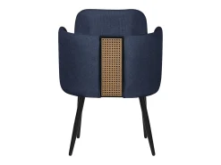 ML-Design 4x Sillas de comedor con funda de tela azul oscuro asientos de salón con respaldo y reposabrazos de ratán mueble tapizado y patas de metal