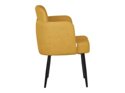 ML-Design 6x Sillas de comedor con funda de tela mostaza asientos sofá de salón con respaldo y reposabrazos de ratán mueble tapizado y patas de metal