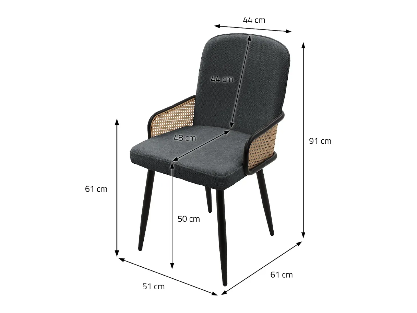 ML-Design 6x Sillas de comedor con funda de tela antracita, asiento con respaldo, reposabrazos con aspecto de ratán sillón ergonómico de cocina