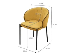 ML-Design 4x Sillas de comedor mostaza con revestimiento de tela, asiento sofá de salón con respaldo, mueble de cocina tapizado con patas de metal