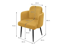 ML-Design 2x Sillas de comedor con funda de tela mostaza asientos sofá de salón con respaldo y reposabrazos de ratán mueble tapizado y patas de metal
