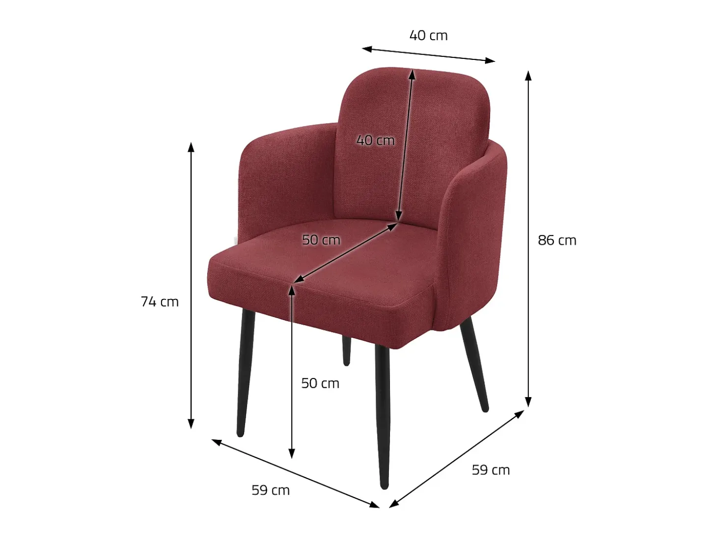 ML-Design 4x Sillas de comedor con funda de tela roja asientos sofá de salón con respaldo y reposabrazos de ratán mueble tapizado y patas de metal