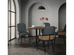 ML-Design 4x Sillas de comedor con funda de tela antracita, asiento con respaldo, reposabrazos con aspecto de ratán sillón ergonómico de cocina