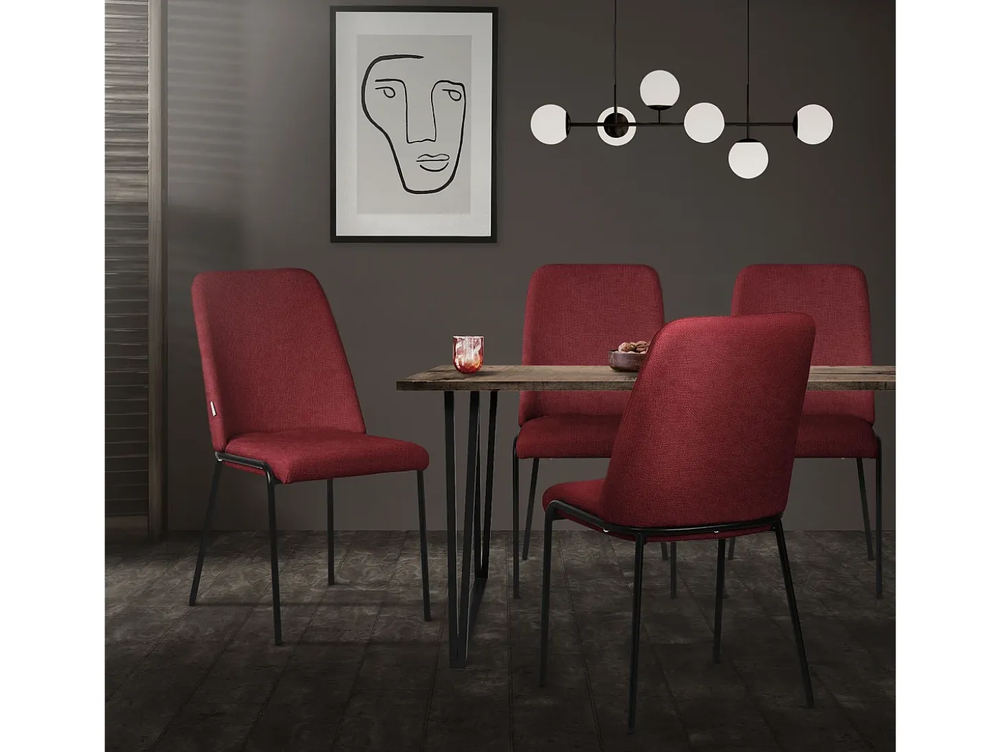 ML-Design 4x Sillas de comedor rojas poliéster tapizado con patas de metal asiento acolchado con respaldo diseño atemporal mueble ergonómico