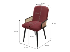 ML-Design 4x Sillas de comedor con funda de tela roja, asiento con respaldo, reposabrazos con aspecto de ratán sillón ergonómico de cocina
