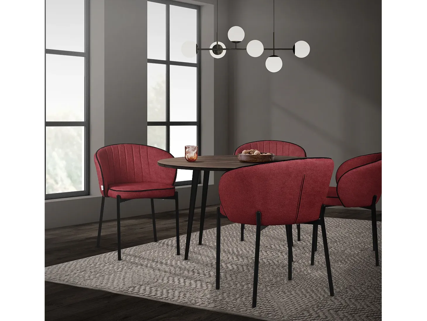 ML-Design 2x Sillas de comedor rojo con revestimiento de tela, asiento sofá de salón con respaldo, mueble de cocina tapizado con patas de metal