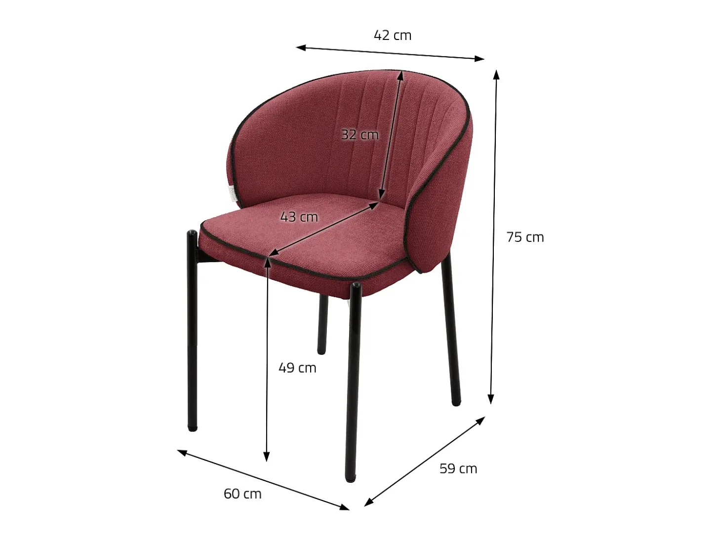 ML-Design 2x Sillas de comedor rojo con revestimiento de tela, asiento sofá de salón con respaldo, mueble de cocina tapizado con patas de metal