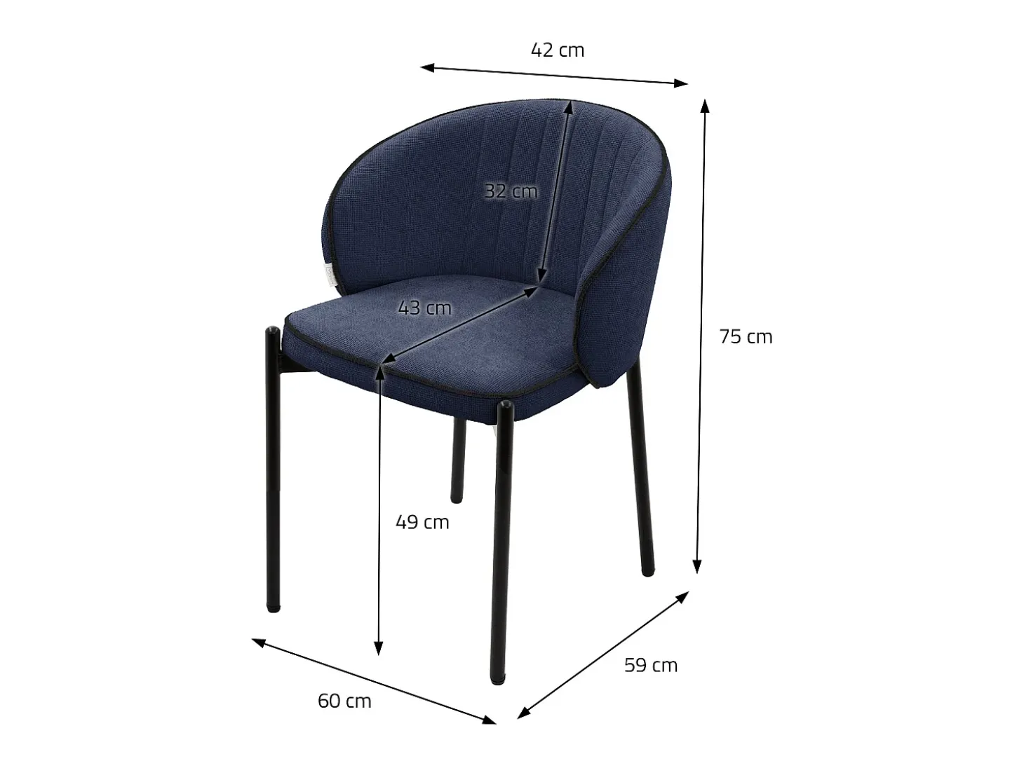 ML-Design 2x Sillas de comedor azul oscuro con revestimiento de tela, asiento sofá de salón con respaldo, mueble de cocina tapizado con patas de metal