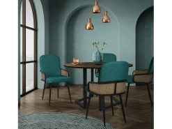 ML-Design 4x Sillas de comedor con funda de tela turquesa oscuro, asiento con respaldo, reposabrazos con aspecto de ratán sillón ergonómico de cocina