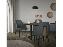 ML-Design 4x Sillas de comedor con funda de tela antracita asientos sofá de salón con respaldo y reposabrazos de ratán mueble tapizado, patas de metal