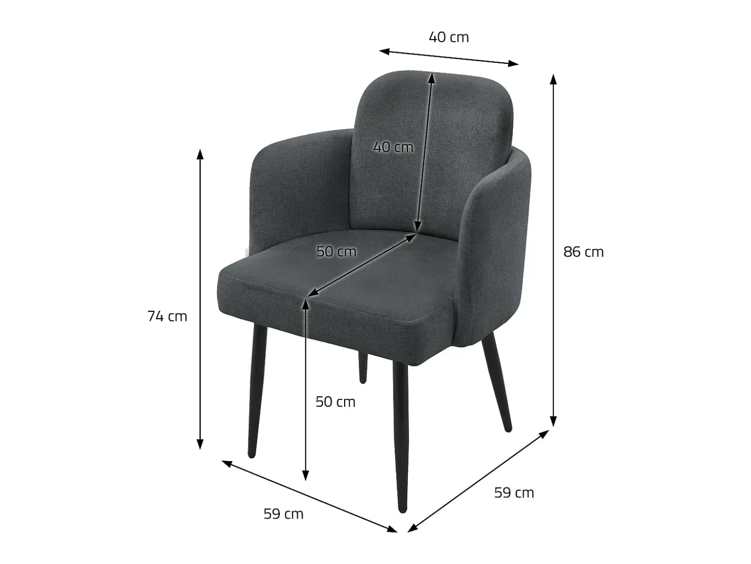 ML-Design 4x Sillas de comedor con funda de tela antracita asientos sofá de salón con respaldo y reposabrazos de ratán mueble tapizado, patas de metal