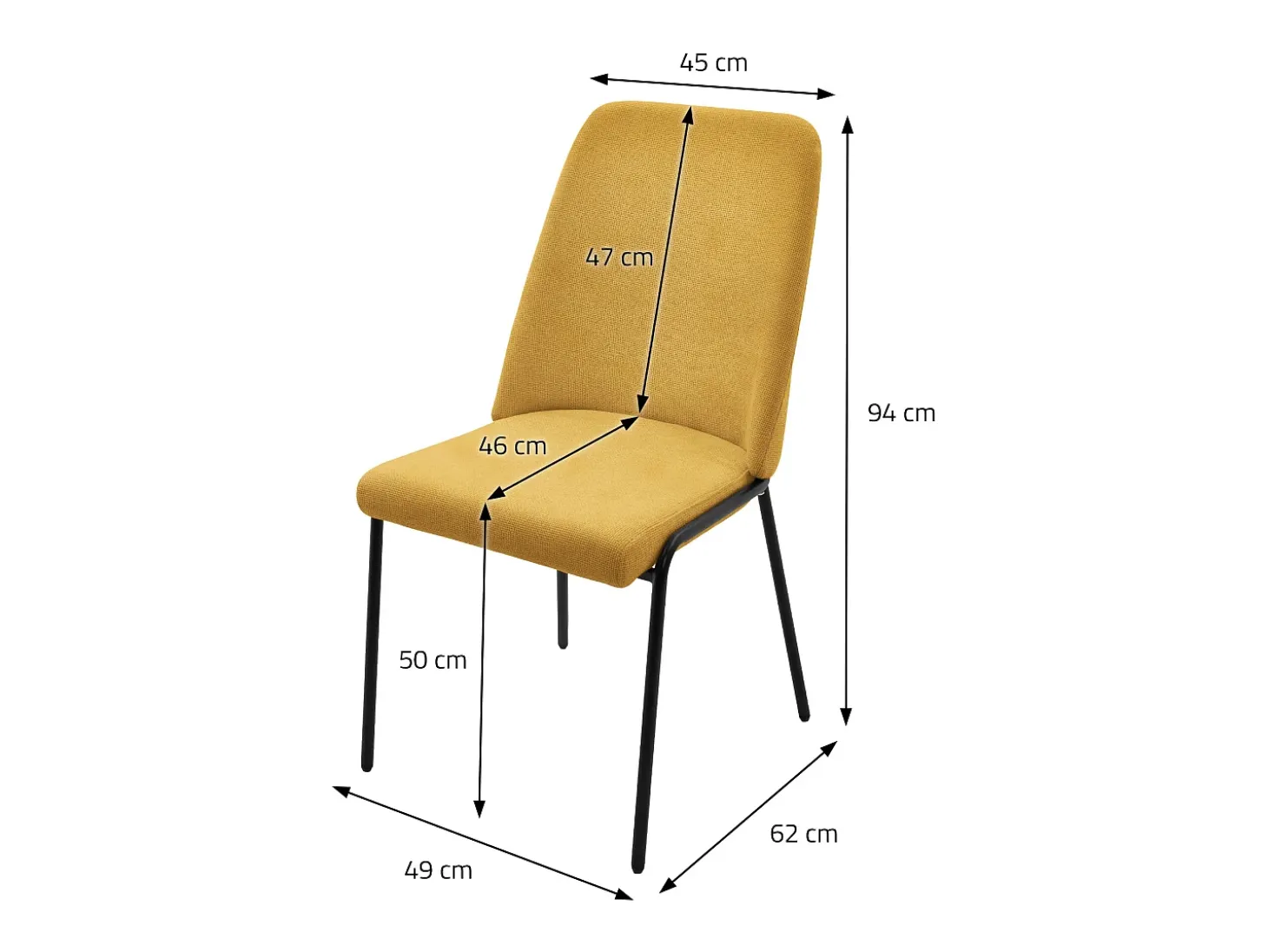 ML-Design 2x Sillas de comedor mostaza poliéster tapizado con patas de metal asiento acolchado con respaldo diseño atemporal mueble ergonómico