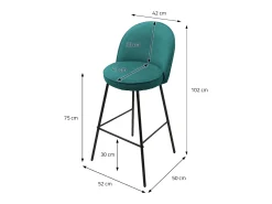 ML-Design 2x Taburetes de bar turquesa oscuro con tapizado de tela, 75cm sillas con respaldo y reposapíes, estructura metálica sillones para encimera