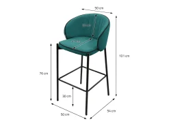 ML-Design 4x Taburetes de bar turquesa oscuro con tapizado de tela, 76cm sillas con respaldo y reposapíes, estructura metálica sillones para encimera