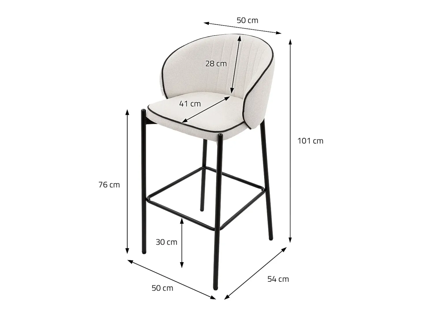 ML-Design 2x Taburetes de bar beige con tapizado de tela, 76cm altura, sillas con respaldo y reposapíes, estructura metálica sillones para encimera