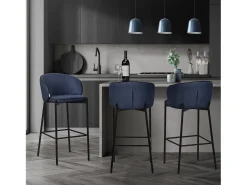 ML-Design 4x Taburetes de bar azul oscuro con tapizado de tela, 76cm sillas con respaldo y reposapíes, estructura metálica sillones para encimera