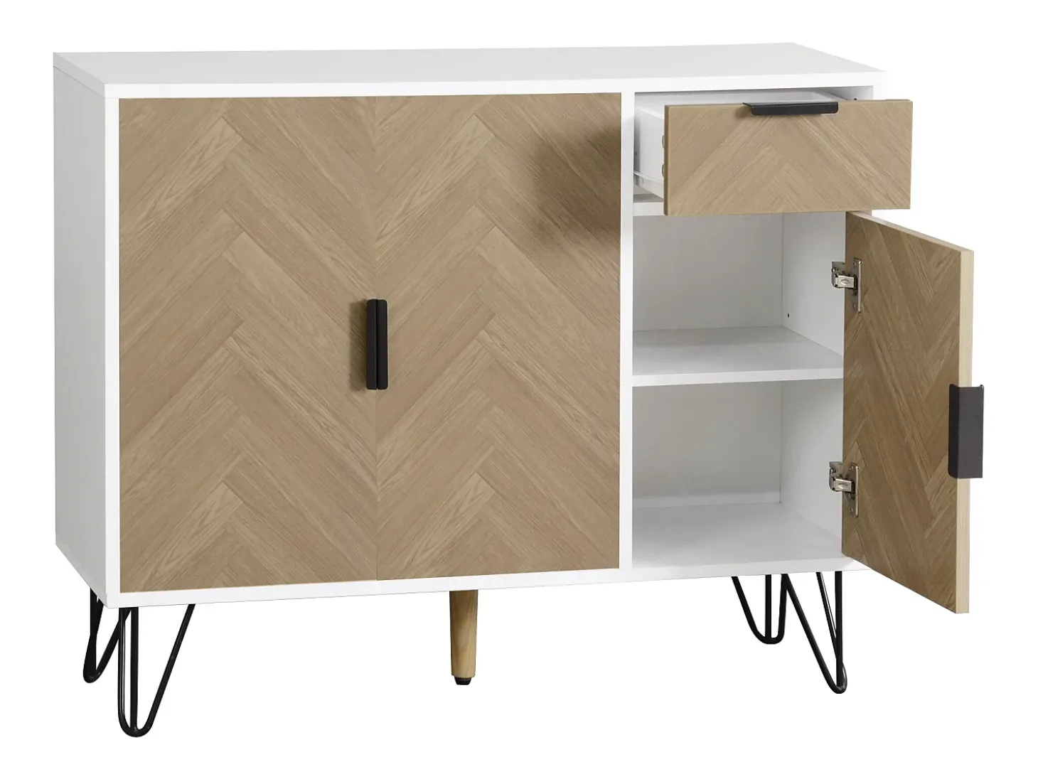 Moderno mueble de almacenaje, aparador con cajón y estantes regulables en altura (90 x 30 x 71,5 cm)
