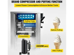 Máquina Comercial para Helado Suave SucceBuy de 2200 W, 2+1 Sabores, de Pie