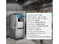 Máquina de Helado Blando Comercial SucceBuy, 21 - 31 L/H, 1500 W, 3 Sabores, 2x5,5 L, para Yogur, Café y Snack-Bar