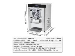 Máquina de Helado SucceBuy, 12 L/h, 1295 W, Pre-enfriamiento Automático, Panel LED, para Snack-bars